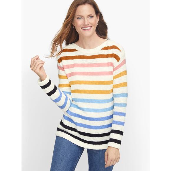 Talbots Sweaters - Talbots Slub Cotton Knit Stripe Button Shoulder Sweater Womens S
